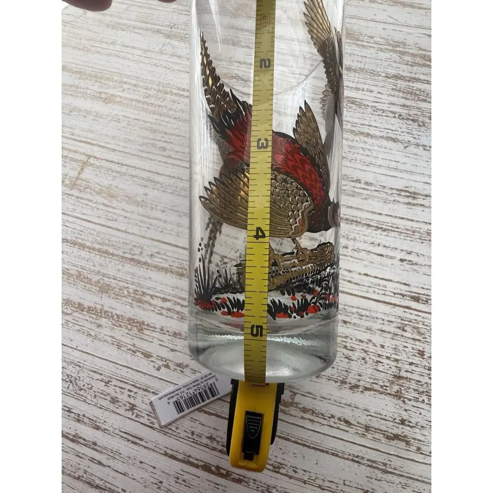 Vintage MCM Red Gold Ringneck Pheasant Tall Barware‎ Glass